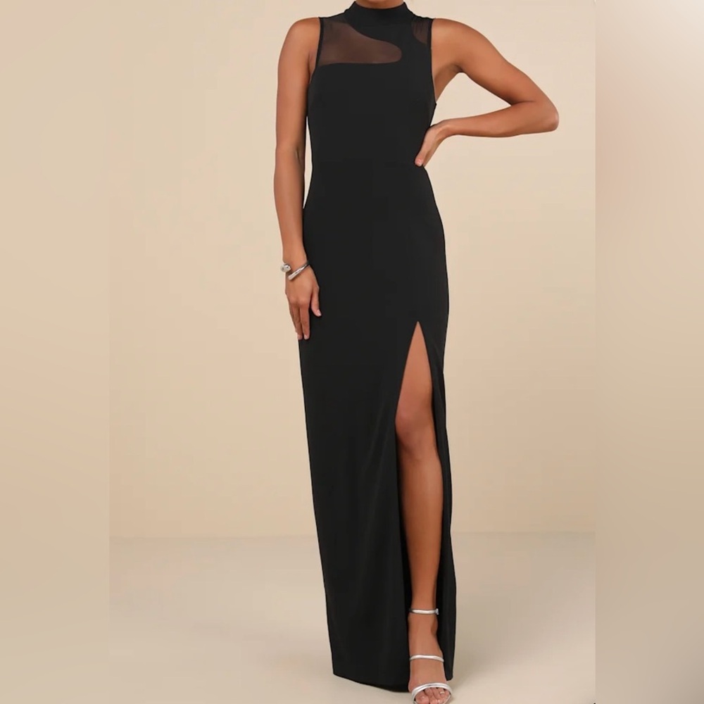 Lulu's Black Maxi Dress with High Slit